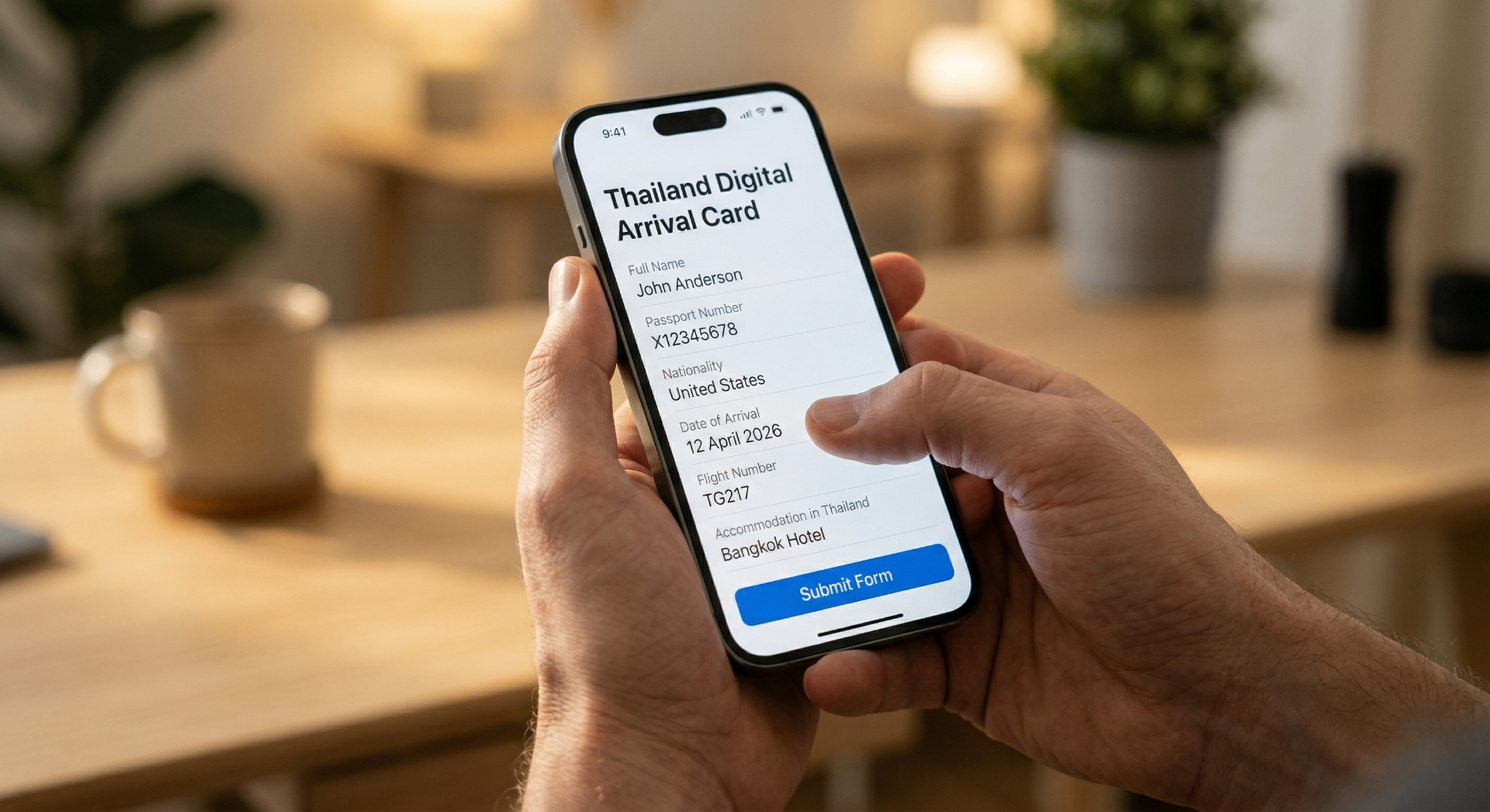 Person filling out a digital travel form on smartphone