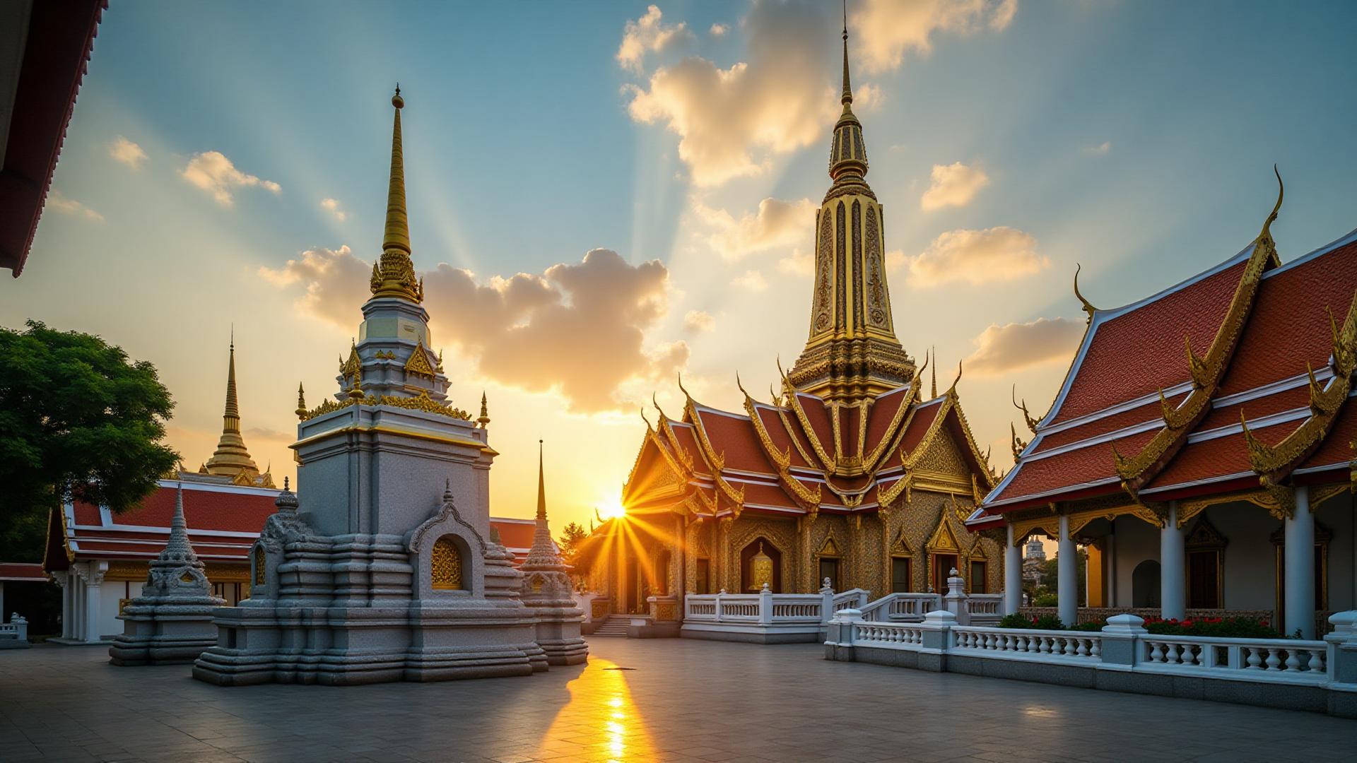 Beautiful Thai temple at sunset